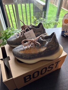 Yeezy Knit Sneakers in Gray, Cream & Pink Accents